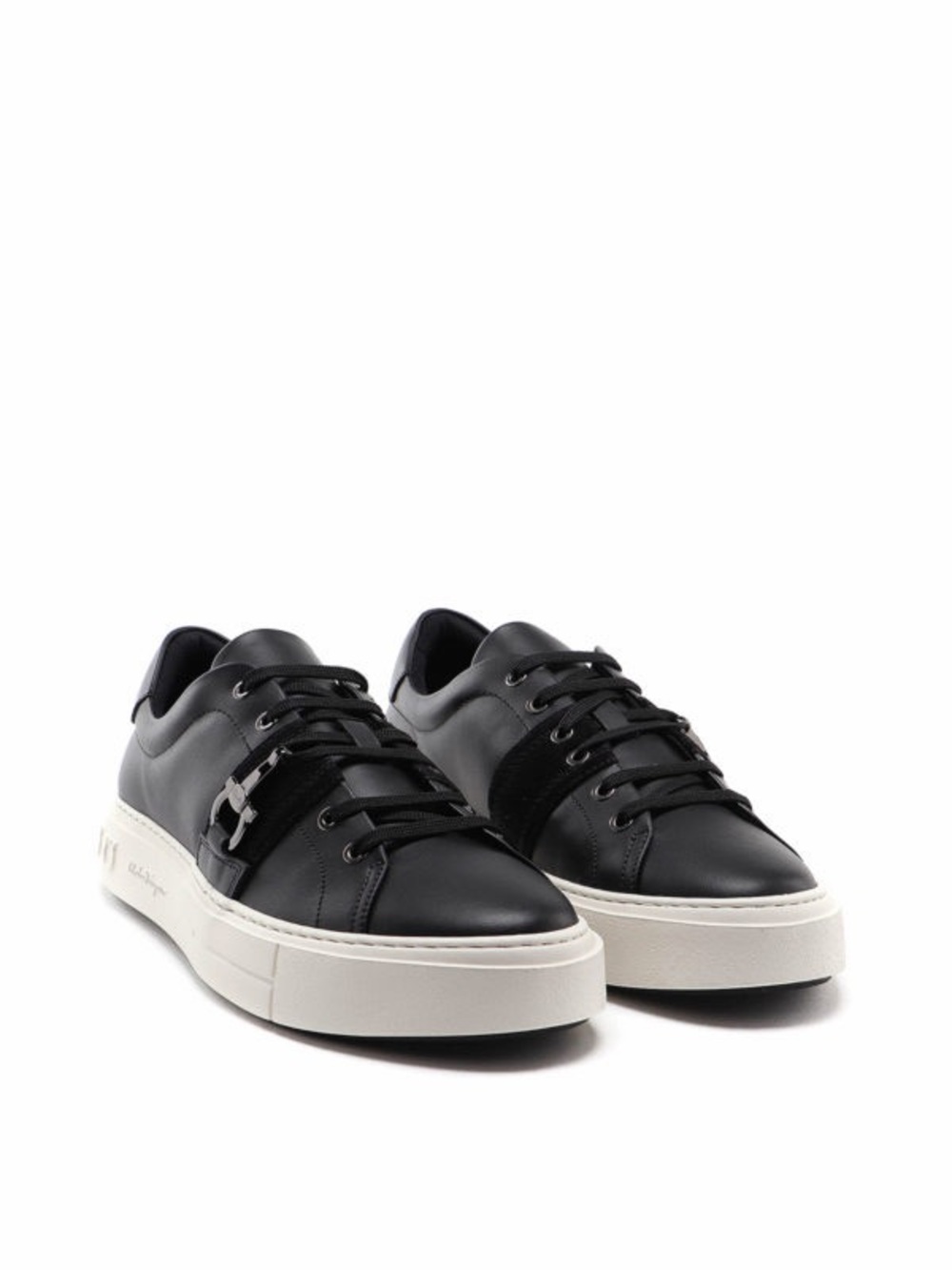 Salvatore Ferragamo Black Leather Sneakers with White Sole. Size 8M(US 9)